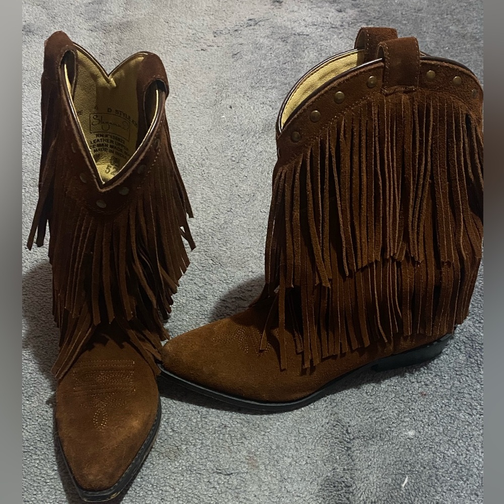 Shyanne Brown Suede Fringe Kids Cowboy Boots